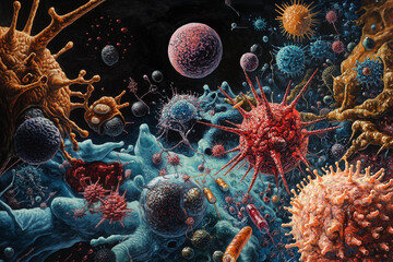 Explore the complex interaction between cancer cells and the immune system, focusing on how T-lymphocytes and macrophages recognize, attack, and eliminate malignant cells. cancer c