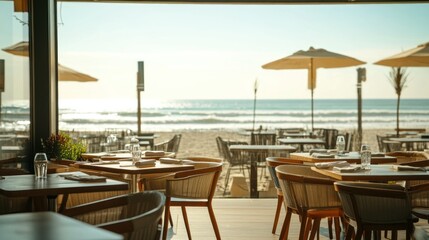 Fototapeta premium A restaurant with beach views on a bright and sunny day