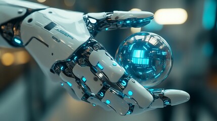 Fototapeta premium Robotic Hand Holding Data Sphere