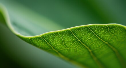 Obraz premium Close-up of a vibrant green leaf showcasing intricate vein patterns and texture
