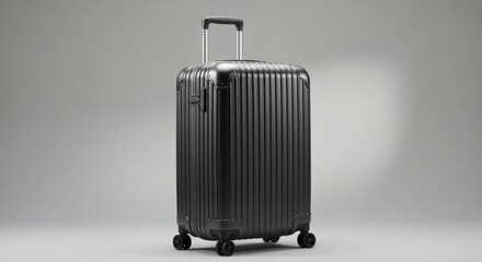 A modern, hard-shell suitcase with a sleek metallic finish.
