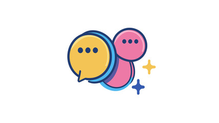 Colorful Chat Conversation Icon with Speech Bubbles and Stars, Trendy Thin Line Vector for Messaging Apps and Communication Designs