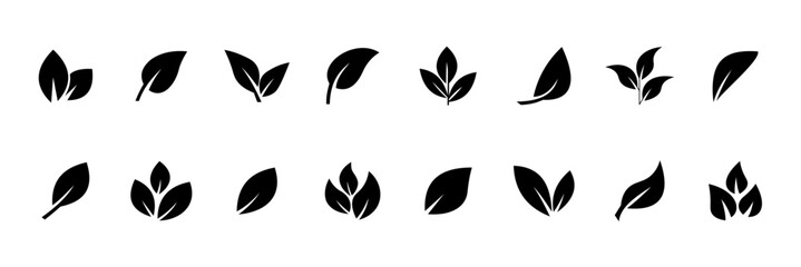 Set of black leaf icons. tree and plant leaves. leaf icon. black leaf collection. design elements for natural, eco, bio, vegan, greenhouse labels. Vector illustration.