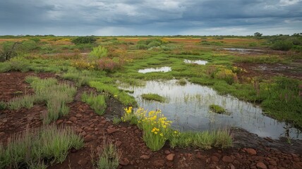 Fototapeta premium Rainy Season Breathes New Life into Dry Lands, Turning Them into Thriving Paradises