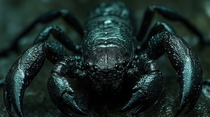 Close-up scorpion, dark background, nature detail