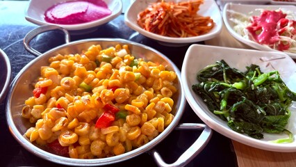 Cheese corn and vegetables, lunch time.