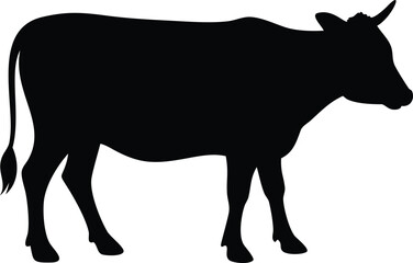 Cow Silhouette Isolated Full Body Black Shape, Farm Animal, Side View, Minimalist