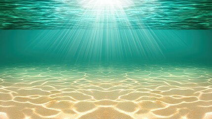Obraz premium Sunlight Shimmering on Calm Ocean Water with Gentle Waves and Sandy Bottom Below the Surface