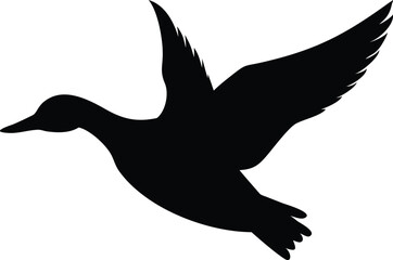 Obraz premium Duck Silhouette, Flying Mallard Duck, Wildlife Bird Shape, Black and White, Animal Icon