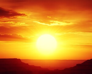 Fototapeta premium A majestic sun shines brightly over a distant canyon landscape