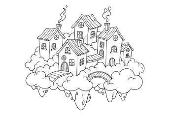 Dreamy Cloud House Coloring Page