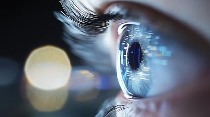 Analysts Focused on Cyber Security Scanning Multiple Data Points with High-Tech Visuals in Close-Up Eye