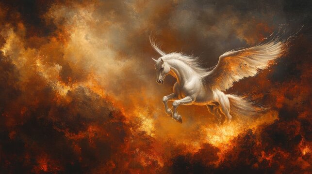 Unicornio alado en llamas