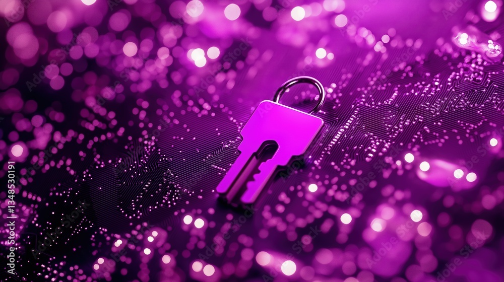 Poster digital key authentication process with 3d holographic effect and futuristic background design