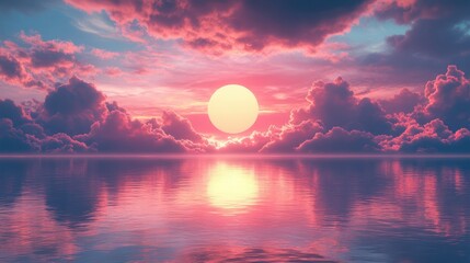 Retro 80s vaporwave sunset geometric clouds vibrant pink blue gradient minimalistic digital art