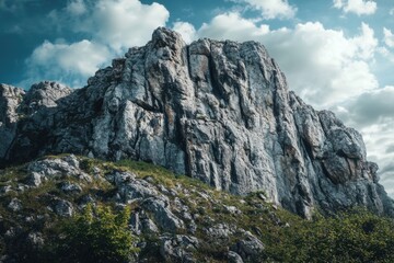 Majestic rocky outcrop under a dramatic sky showcasing nature's beauty in a tranquil setting