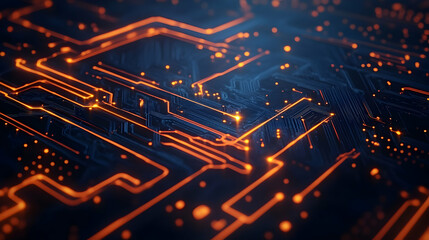 Abstract Circuit Board Glowing Orange Technology Digital Network