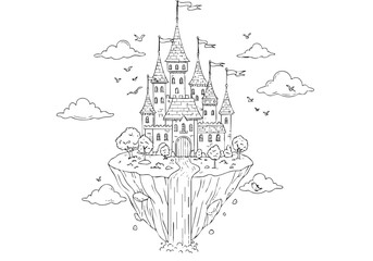  Castle on Skyland – A Mystical Floating Fortress Coloring Book Page