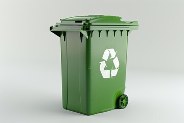Recycle Sign Green Garbage Trash Bin on a White Background 3D Rendering