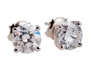 Elegant diamond stud earrings displayed in a close-up view on a transparent background, cut out