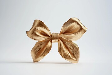 Golden Metallic Bow with Realistic Fabric Texture