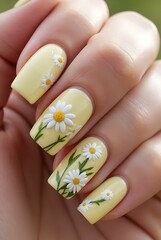 Reflective Nails with Elegant Daisy Spring Floral Art.