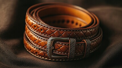 Woven Leather Belt, Brown, Handcrafted