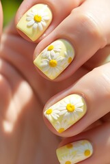 Hyper-Realistic Nails with Detailed Daisy Flower Motif.
