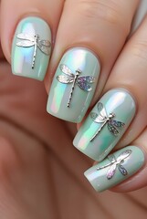 Hyper Realistic Nails with Dragonfly Inspired Spring Art.