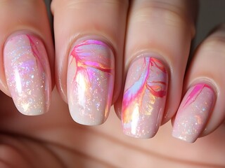 Ultra Glossy Nails with Butterfly Wing Inspired Art.