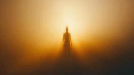 Fototapeta premium Mysterious silhouette emerging from deep shadows into radiant light