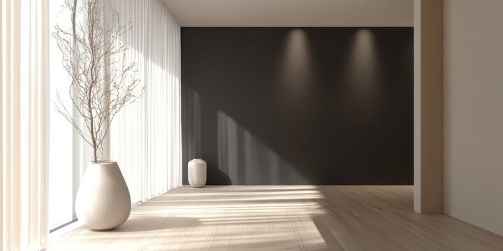 Habitaci&oacute;n moderna minimalista con luz natural y decoraci&oacute;n sencilla