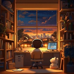 Cozy Night Study at Home Window View