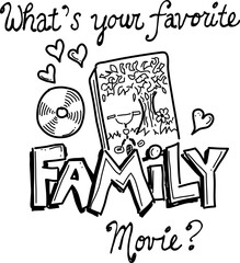 Hand-drawn family movie vector doodle. 