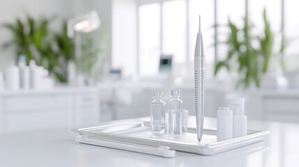 Fototapeta premium Modern sterile lab tools on tray