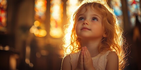 Praying Boy in Serene Cathedral Lighting