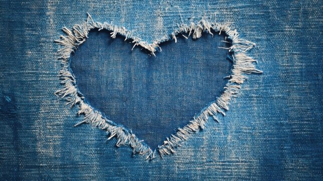 Coraz&oacute;n deshilachado en tela de mezclilla