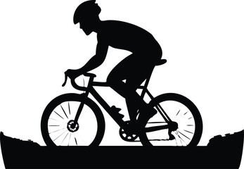 Obraz premium Silhouette of Man Riding Bicycle with Helmet, Outdoors Sport, Bike on White