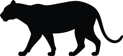 Silhouette of Walking Black Panther, Elegant Feline Predator, Wild Animal, Tail Curled