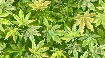Vintage style background featuring piled cannabis leaves with distinctive textures