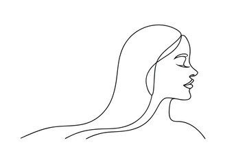 Serene Woman Profile, OneLine Drawing, Long Hair, Minimalist Art, Elegant, Graceful, Peaceful, Calm,