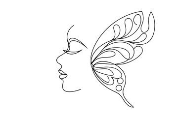 Elegant Woman Profile with Ornate Butterfly Wing Design