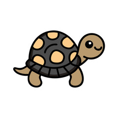 Cute Cartoon Turtle with shell, eyes smiling with happy mood