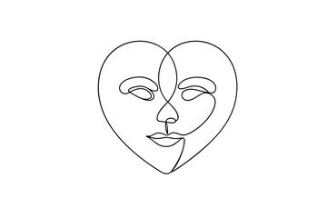 OneLine HeartShaped Double Portrait Minimalist Line Art Drawing