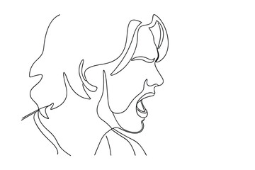 SingleLine Drawing of an Angry, Shouting Mans Profile