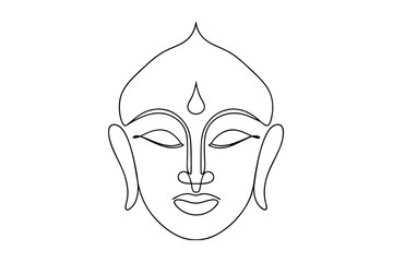 Serene Buddha Face Minimalist Line Art Drawing, Spiritual Peace