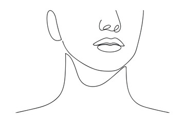 Elegant Minimalist Line Art Female Face Neck Drawing Sketch