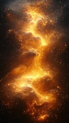 Majestic Golden Nebula with Luminous Spirals and Stellar Light in a Cosmic Space Background