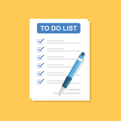 To do list or planning icon in flat style. Paper sheet with clipboard vector illustration on isolated background. Checkbox plan sign business concept.