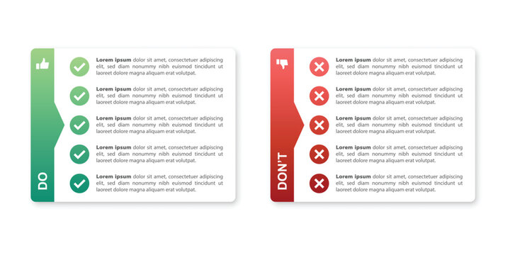 Do and dont icon in flat style. Dos and Don'ts vector illustration on isolated background. Pros and Cons sign business concept.